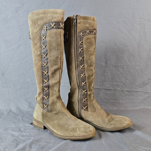 Børn Brown Suede Knee-High Boots with Lacing & Buckle, Size 6.5 - Picture 1 of 10